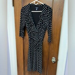 Chaps black and white polka dot dress, size medium